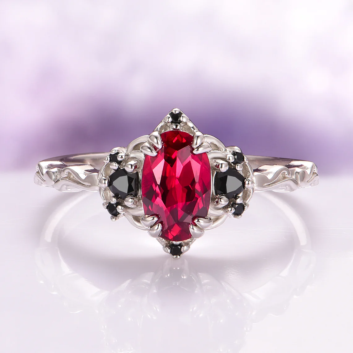 Esme Ruby and Black Onyx Engagement Ring in 14K White Gold