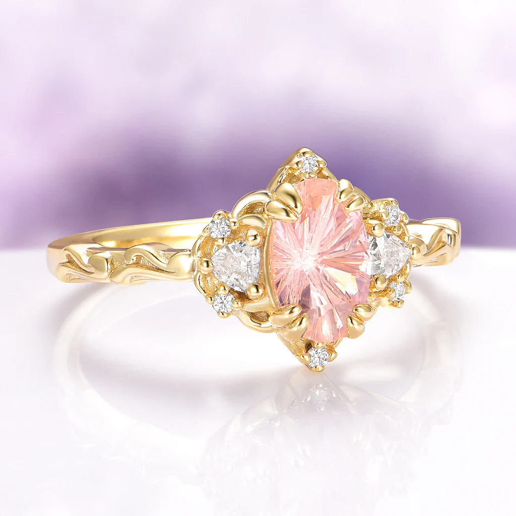 Esme Fireworks Cut Morganite Engagement Ring in 14K Solid Yellow Gold - Image 4