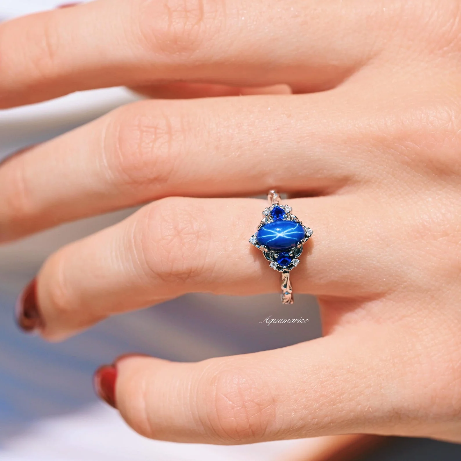 Esme Natural Star Sapphire Engagement Ring in Sterling Silver - Image 2