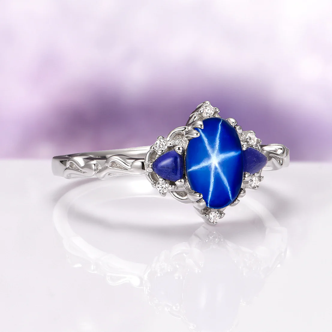 Esme Natural Star Sapphire Engagement Ring in Sterling Silver - Image 5