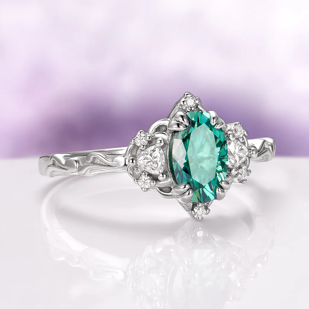 Esme Teal Moissanite Engagement Ring in Sterling Silver - Image 3