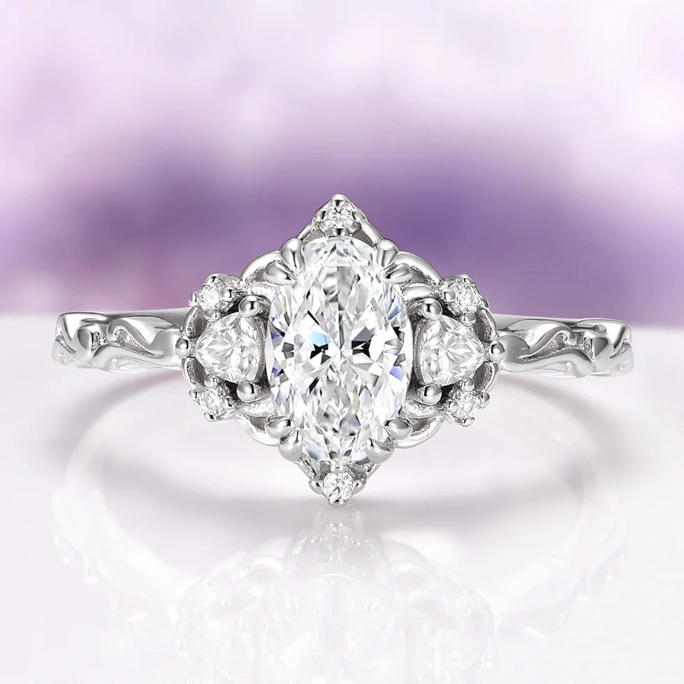 Esme Vintage Oval Moissanite Engagement Ring in Sterling Silver