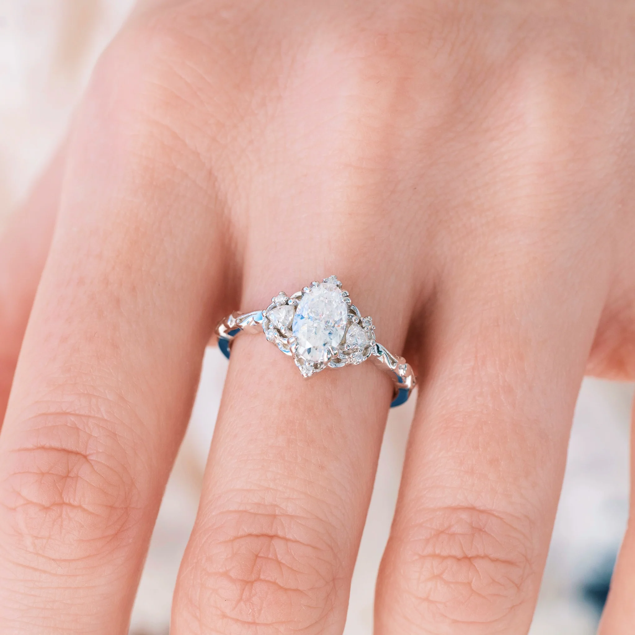 Esme Vintage Oval Moissanite Engagement Ring in Sterling Silver - Image 3
