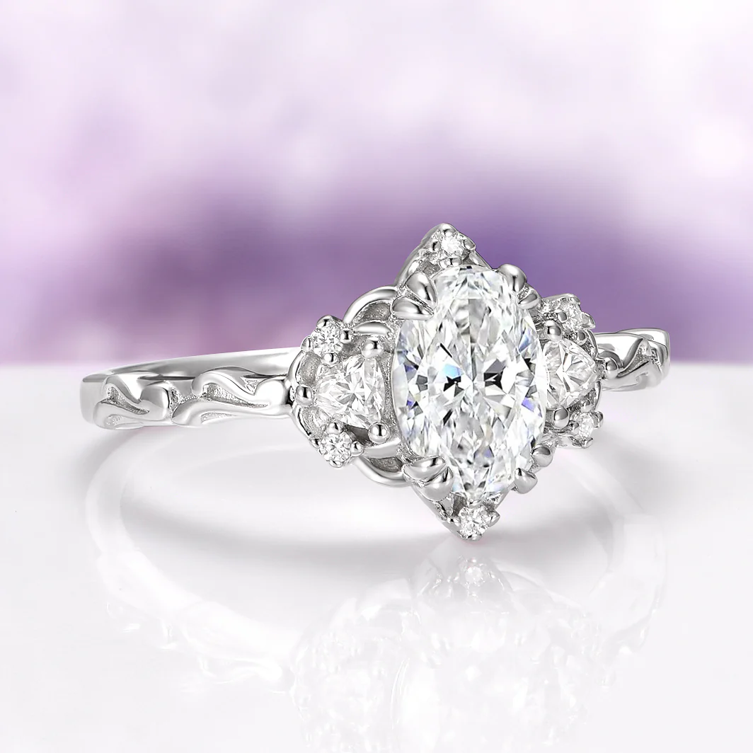 Esme Vintage Oval Moissanite Engagement Ring in Sterling Silver - Image 4