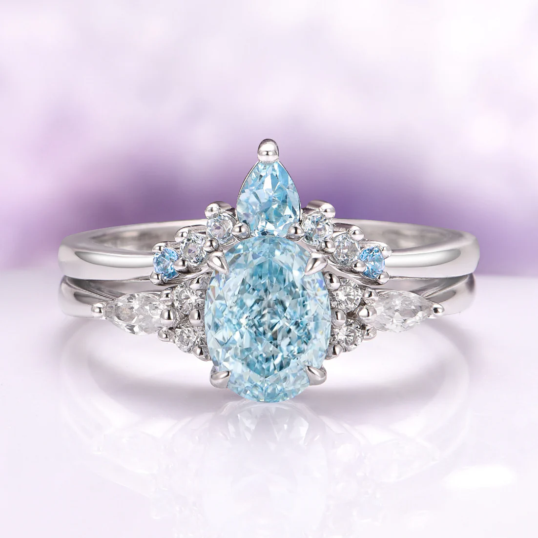 Estée Aquamarine Bridal Ring Set- 14K White Gold