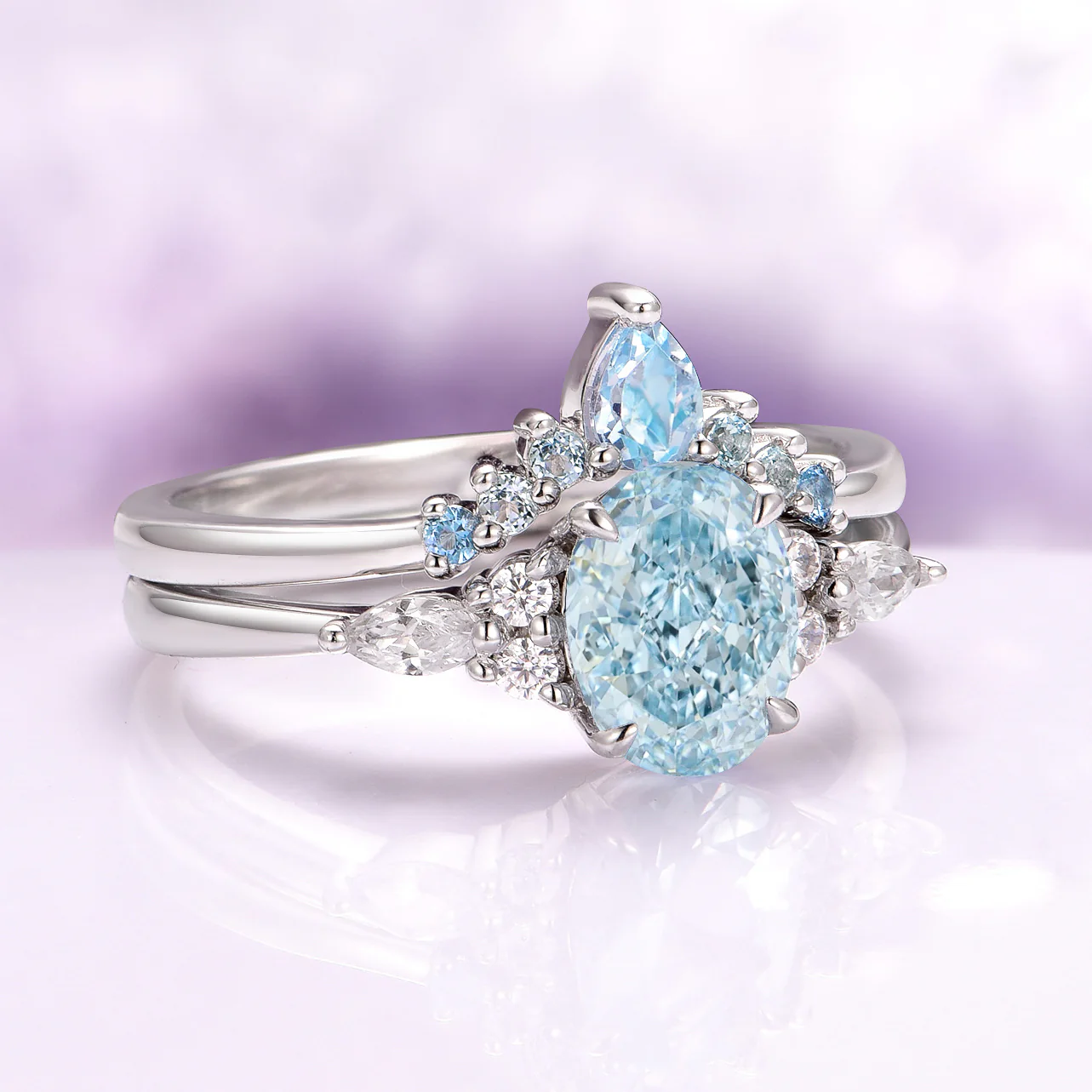 Estée Aquamarine Bridal Ring Set- 14K White Gold - Image 2