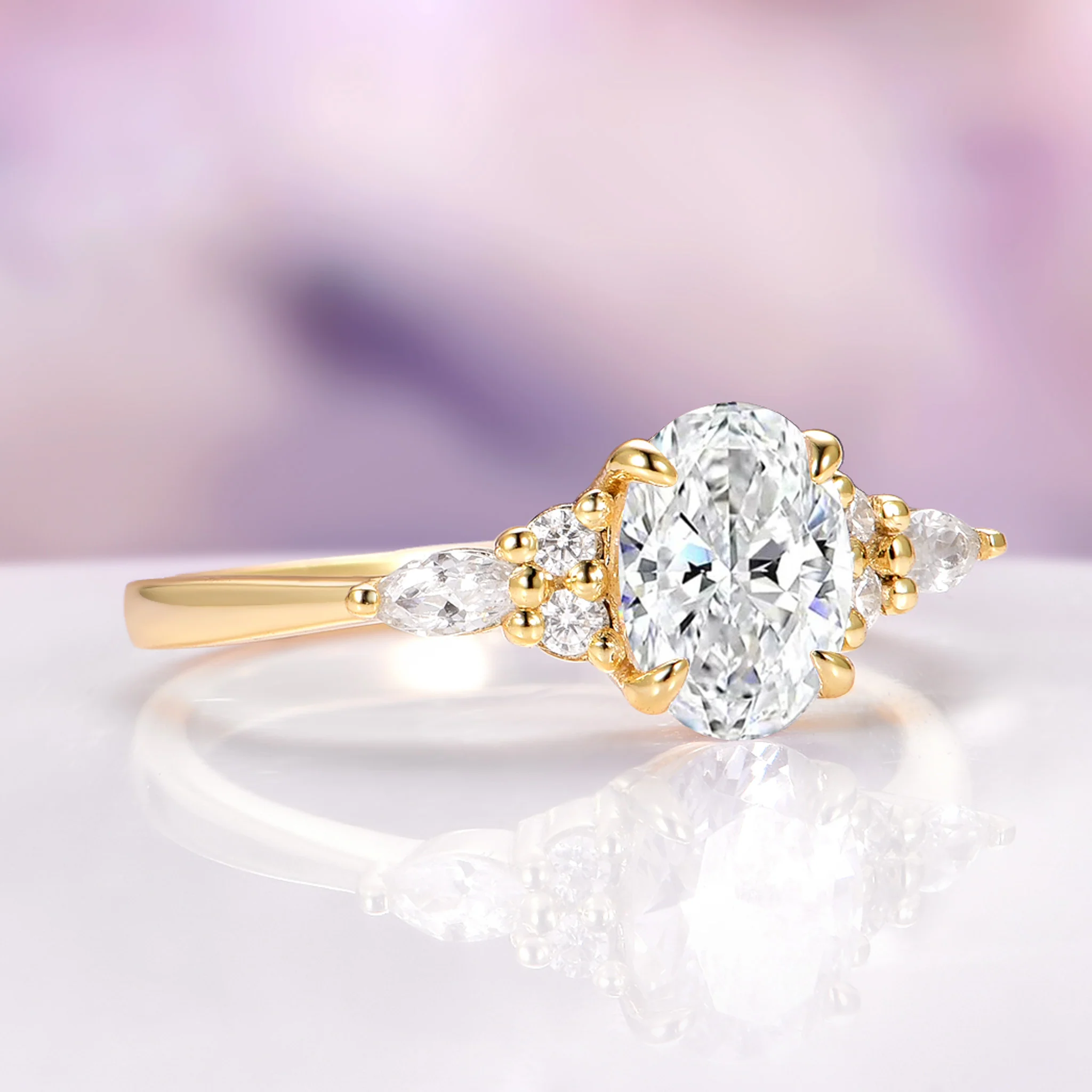 Estée Moissanite Engagement Ring Set in Solid 14K Yellow Gold - Image 4