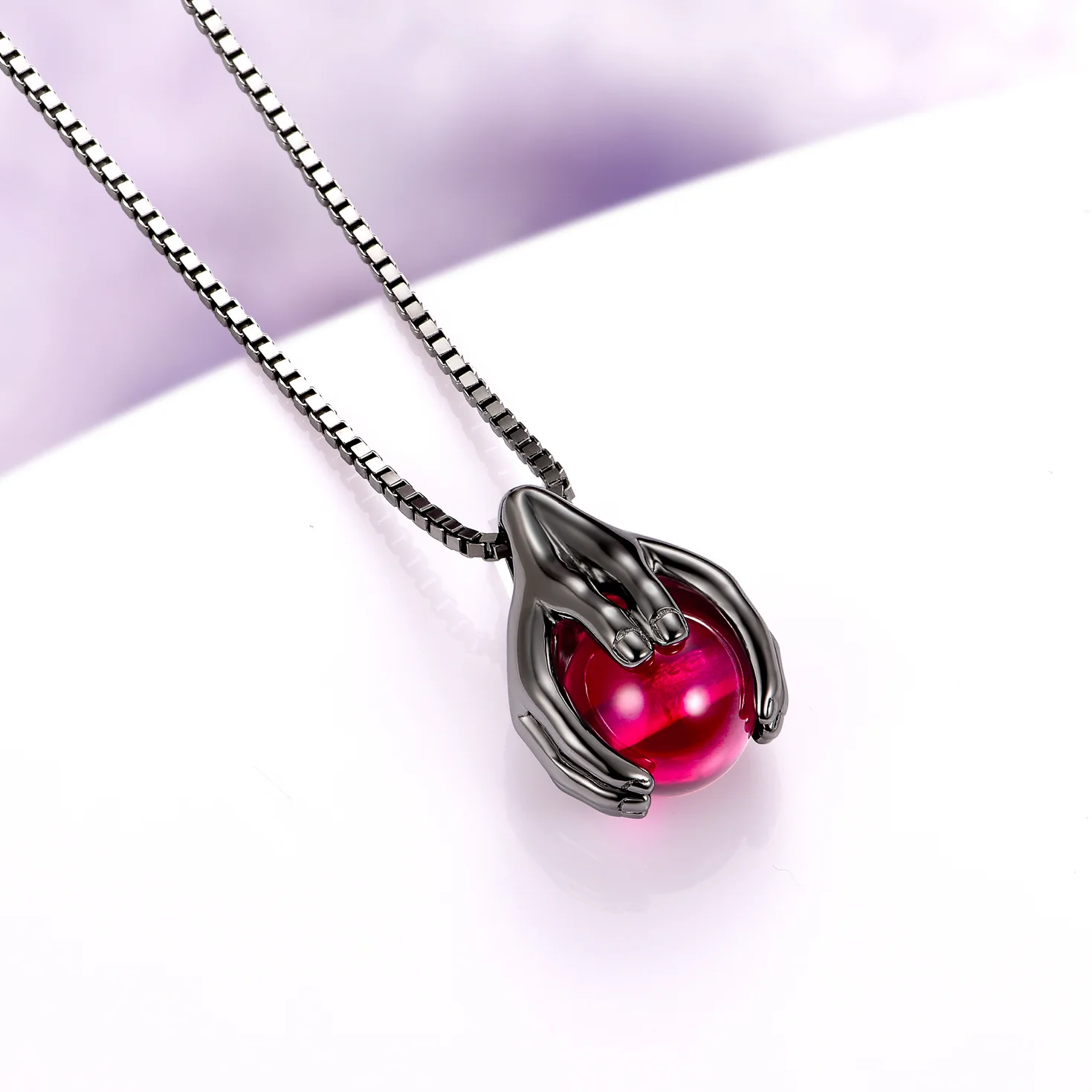 Ethereal Hold Ruby Pendant Necklace in Black Ruthenium - Image 2