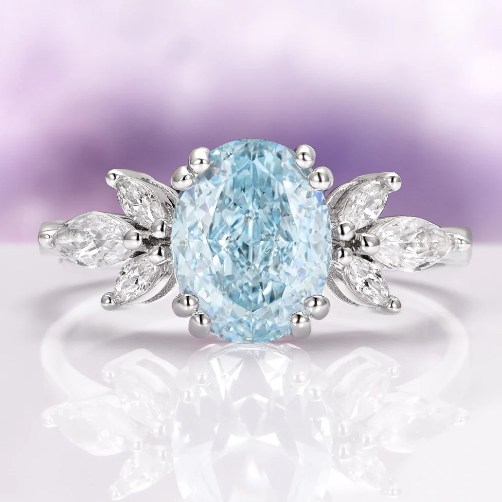 Eva Flower Aquamarine Engagement Ring in 14K White Gold
