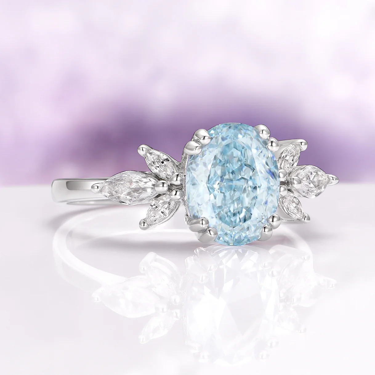 Eva Flower Aquamarine Engagement Ring in 14K White Gold - Image 4