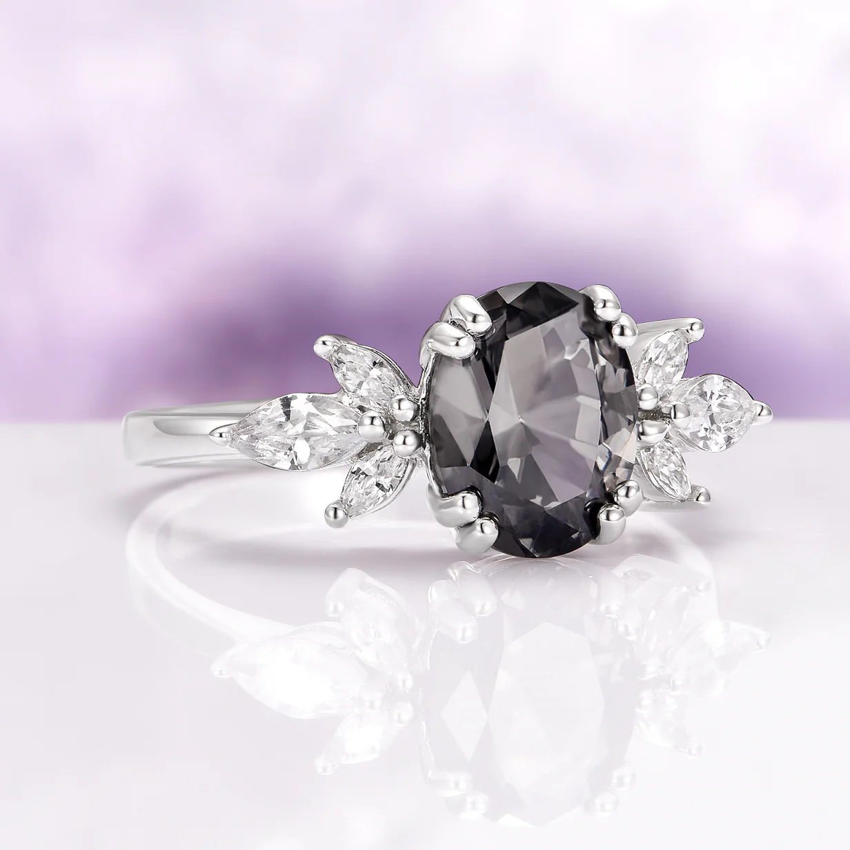 Eva Gray Moissanite Engagement Ring in 14K White Gold - Image 2