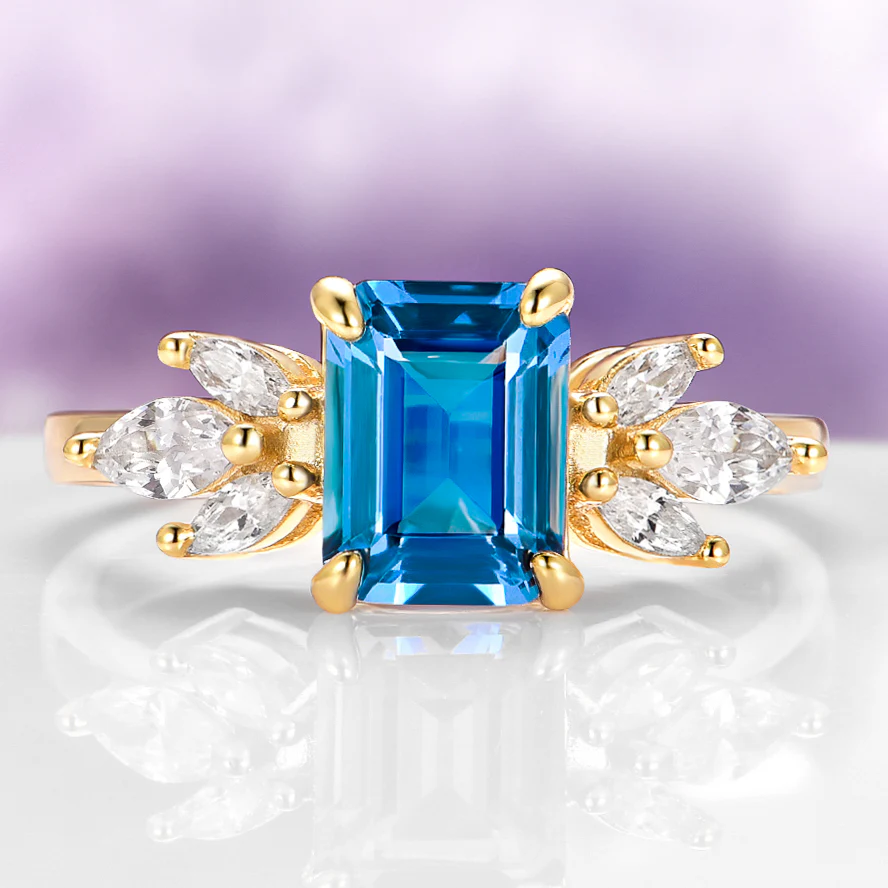Eva London Blue Topaz Engagement Ring in 14K Solid Yellow Gold