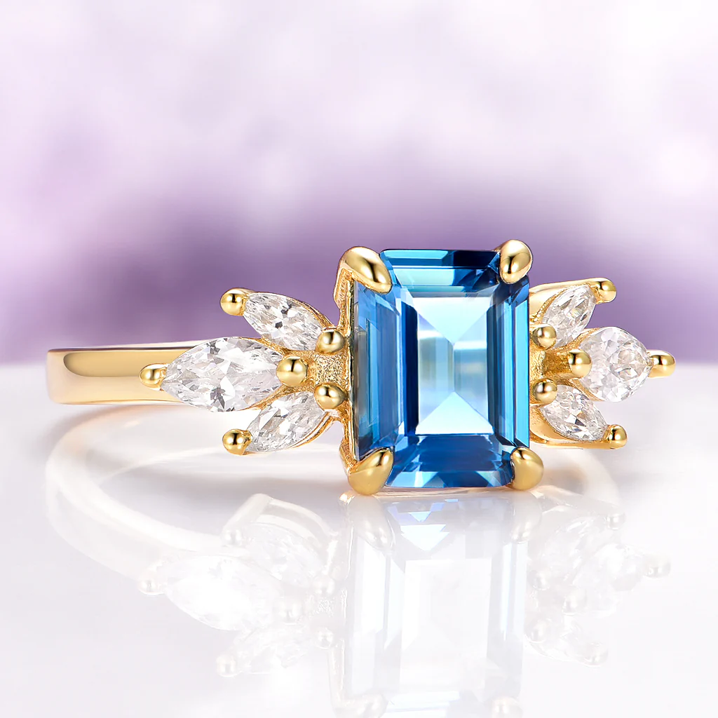 Eva London Blue Topaz Engagement Ring in 14K Solid Yellow Gold - Image 2