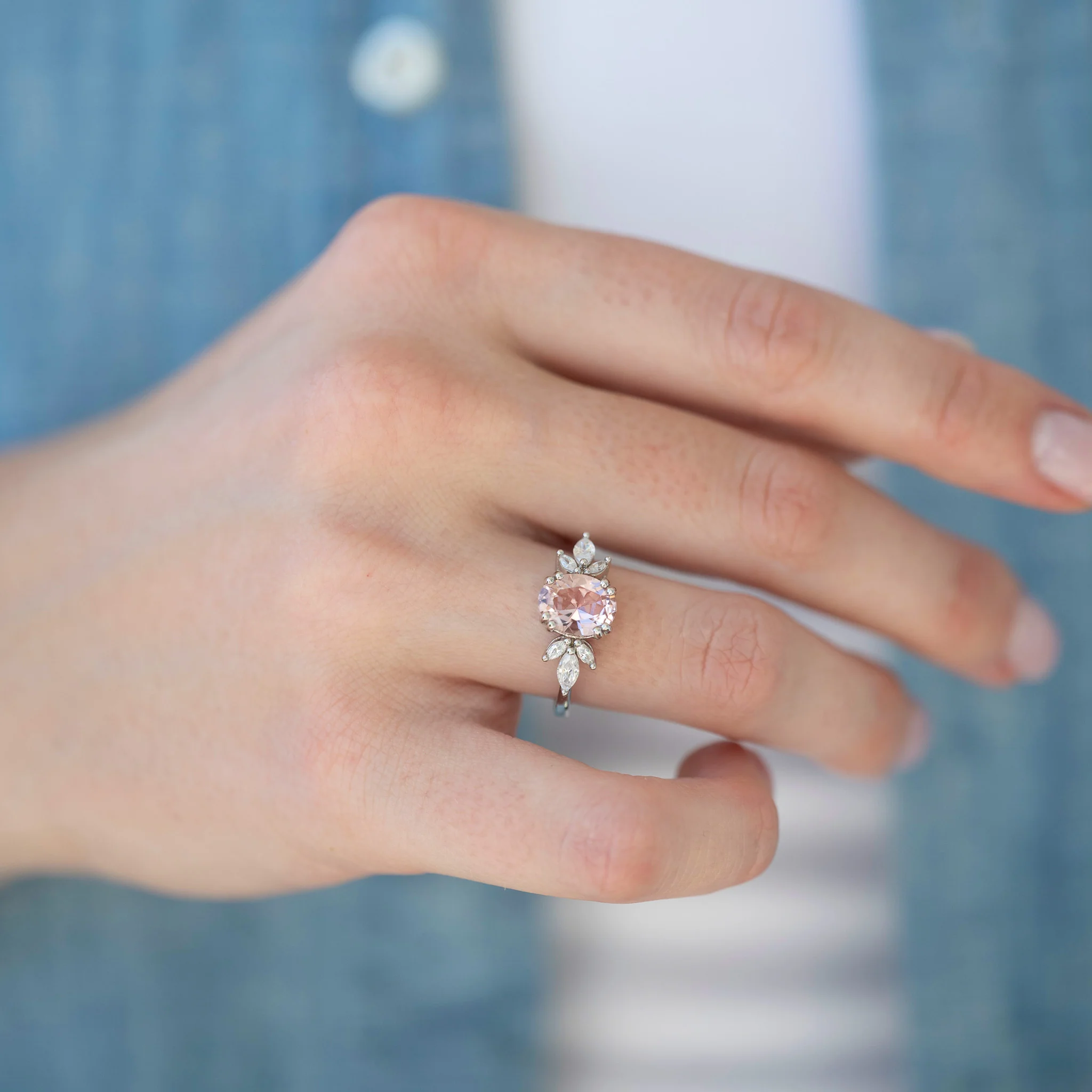 Eva Lotus Blush Pink Morganite Engagement Ring in 14K White Gold - Image 2