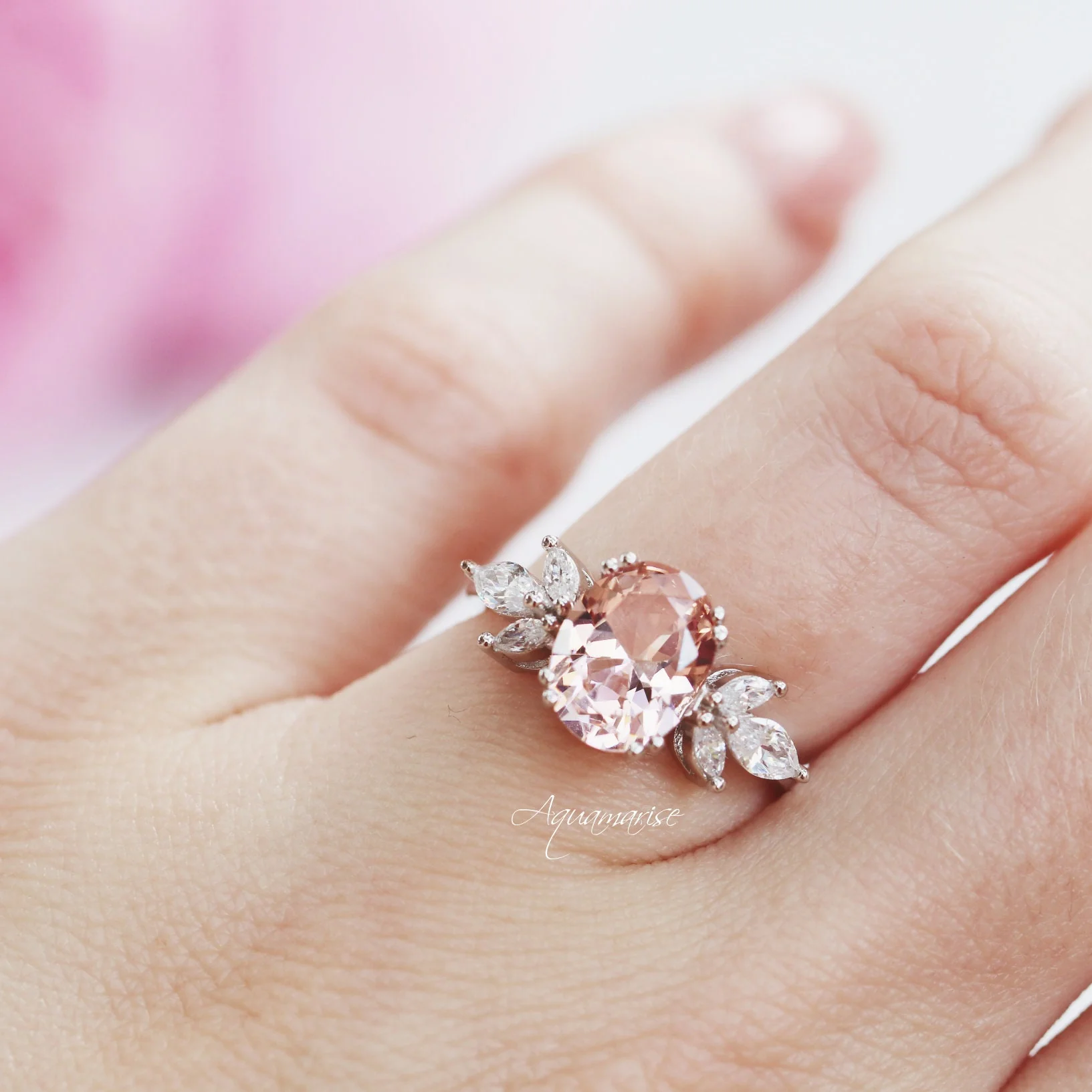 Eva Lotus Blush Pink Morganite Engagement Ring in 14K White Gold - Image 3