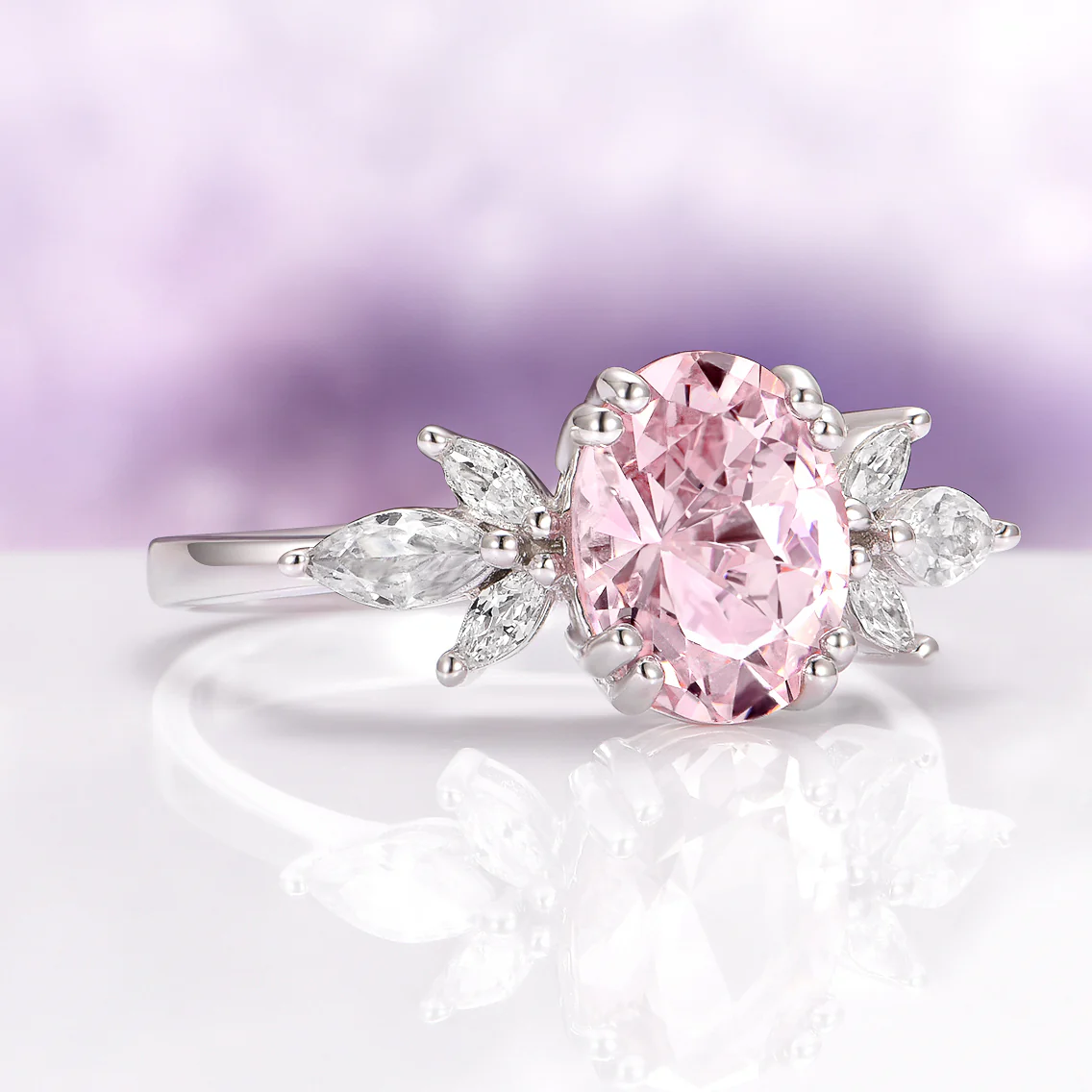 Eva Lotus Blush Pink Morganite Engagement Ring in 14K White Gold - Image 4