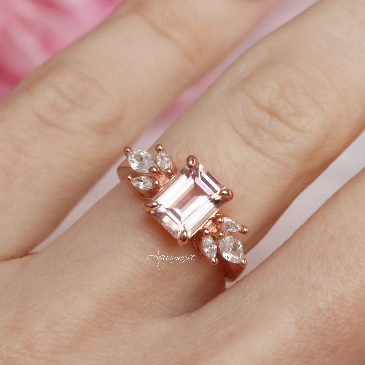 Eva Morganite Ring- 14K Rose Gold Vermeil - Image 3