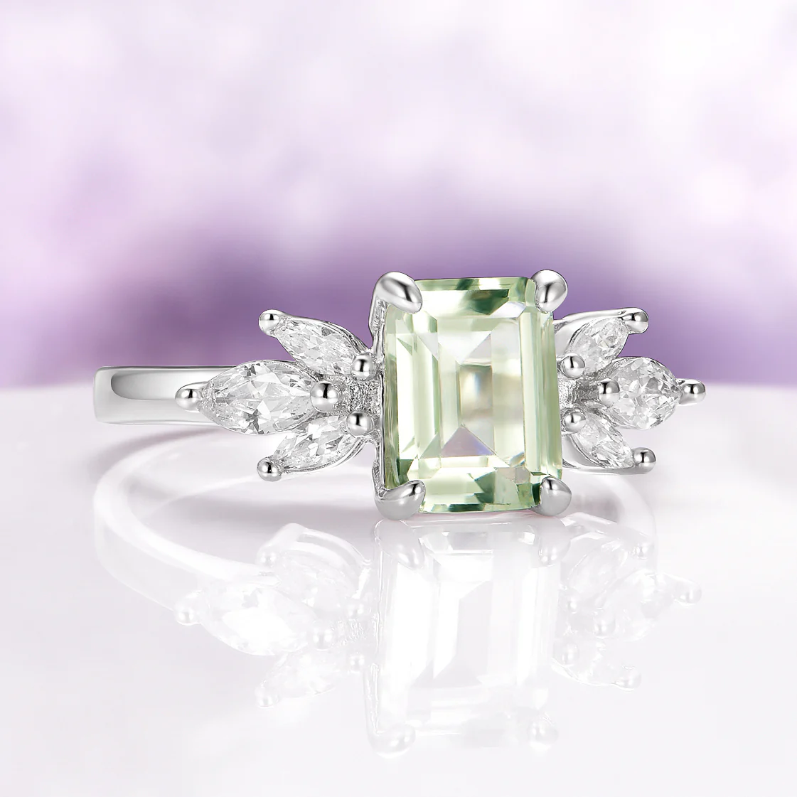 Eva Natural Light Green Amethyst Ring in Sterling Silver - Image 3
