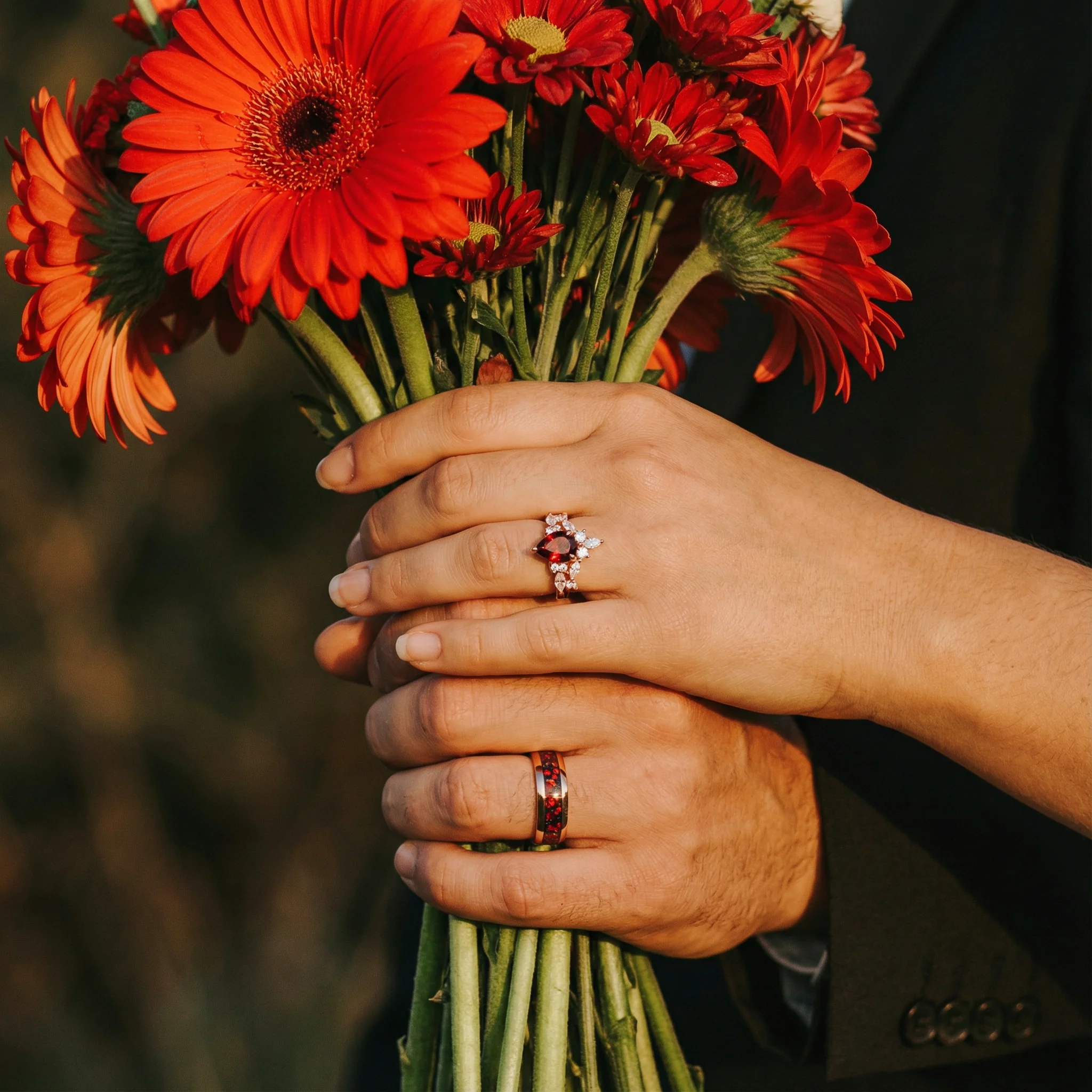 Galaxy Red Fire Opal & Garnet Couples Ring Set - Image 5