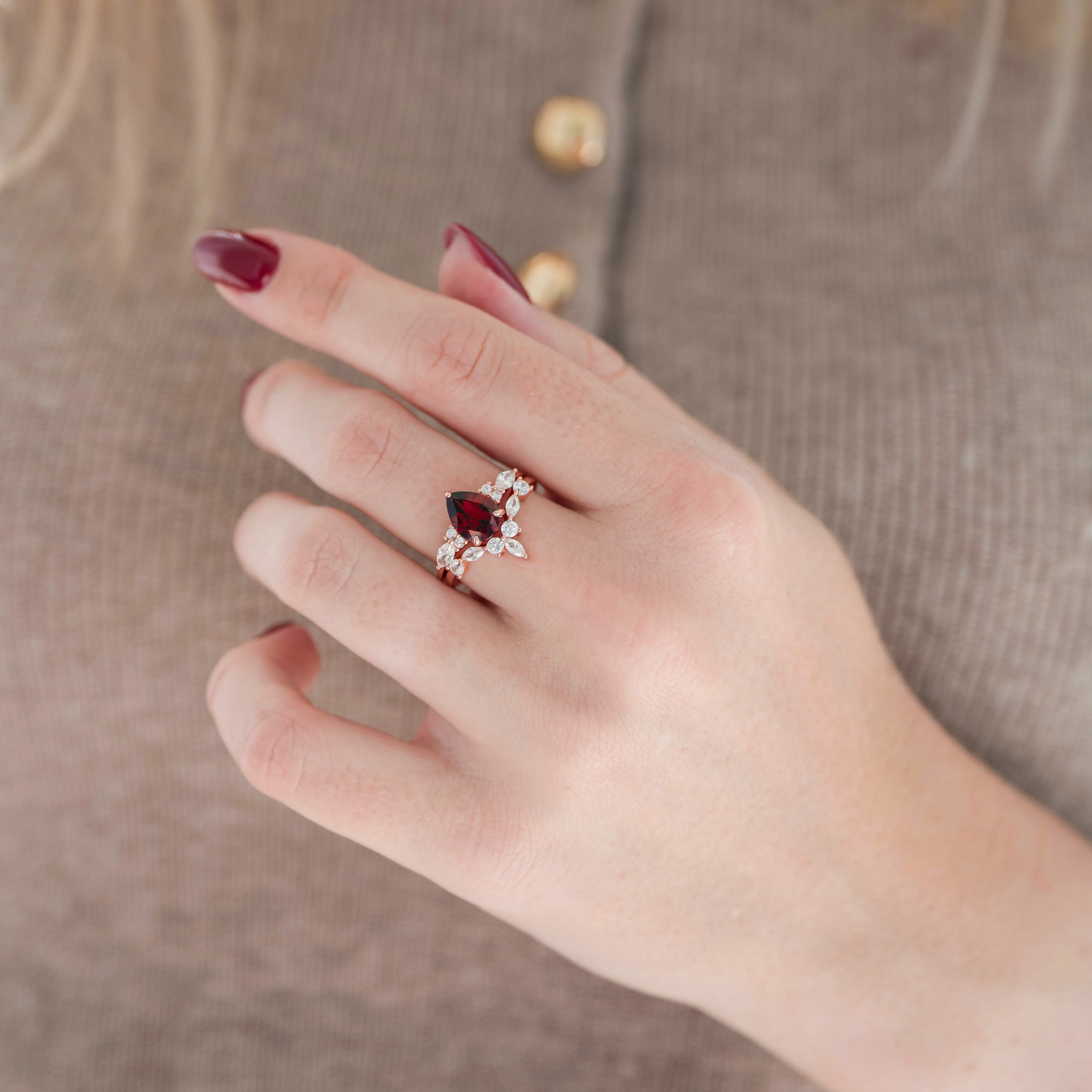 Galaxy Red Fire Opal & Garnet Couples Ring Set - Image 6