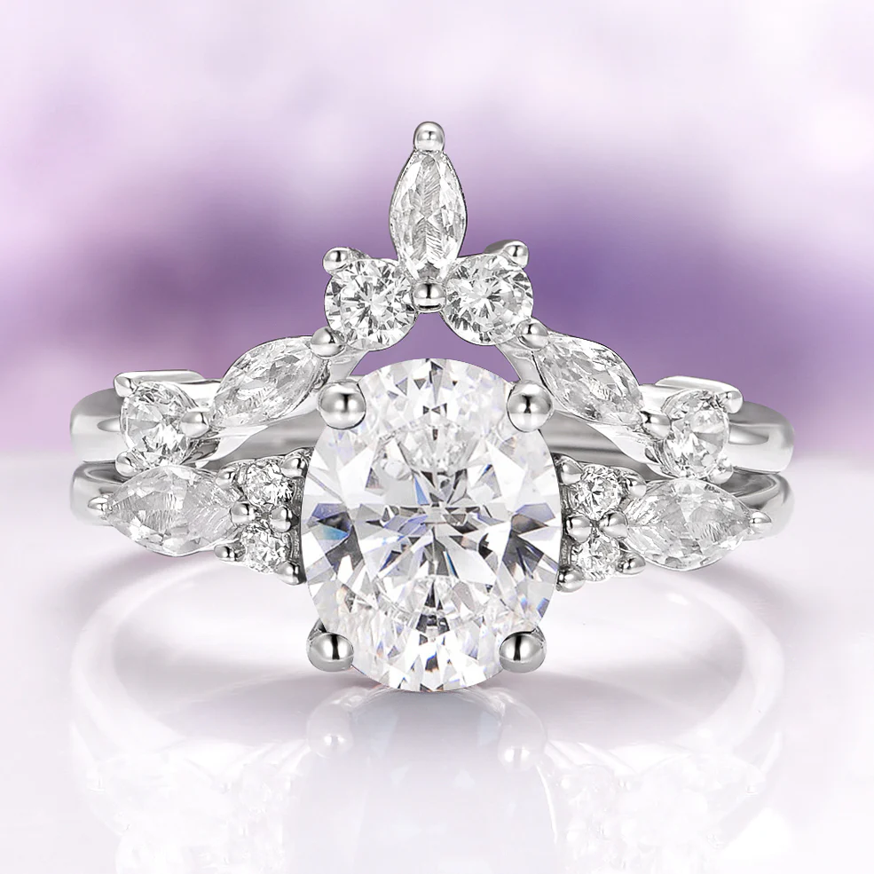 Evelyn Oval Cut White Sapphire Engagement Ring in Sterling Silver