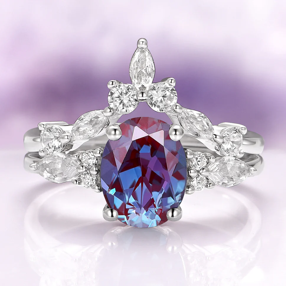 Evelyn Alexandrite Engagement Ring Set in 14K White Gold