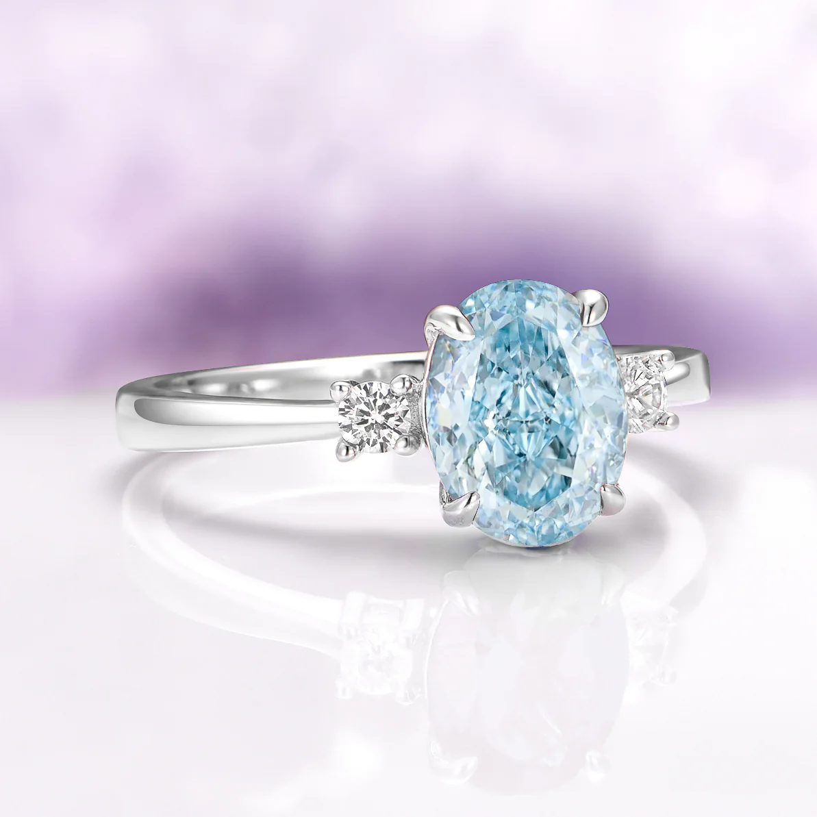 Everly Oval Cut Aquamarine Engagement Ring in 14K White Gold - Image 4