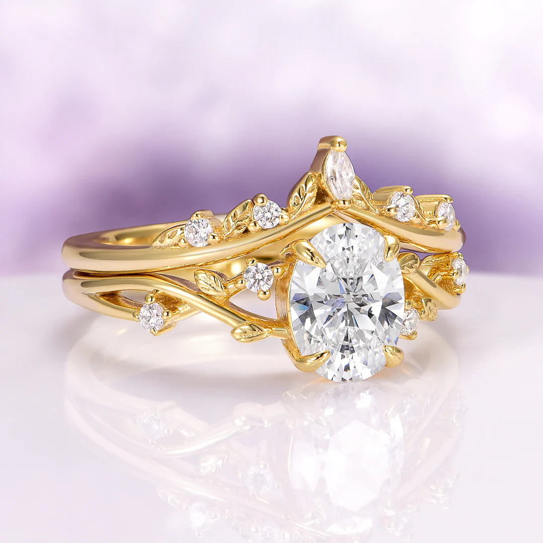 Lab-Grown Diamond Fairy Leaf  Engagement Ring Set in 14K Solid Yellow Gold (IGI Certified) - Image 2