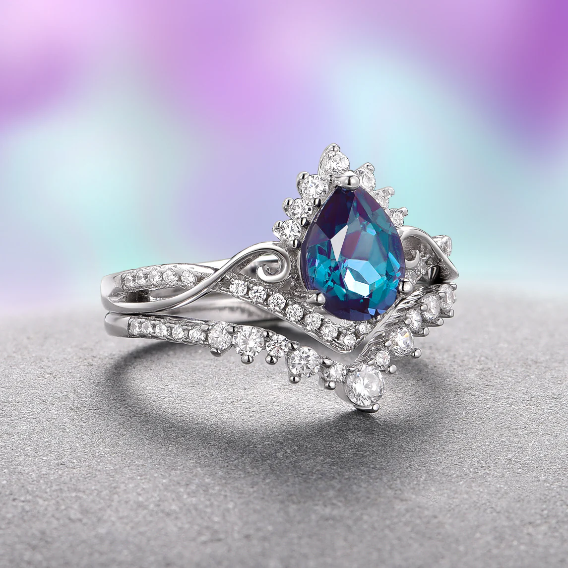 Faye Alexandrite Ring Set in Sterling Silver  (Two Piece) - Image 4