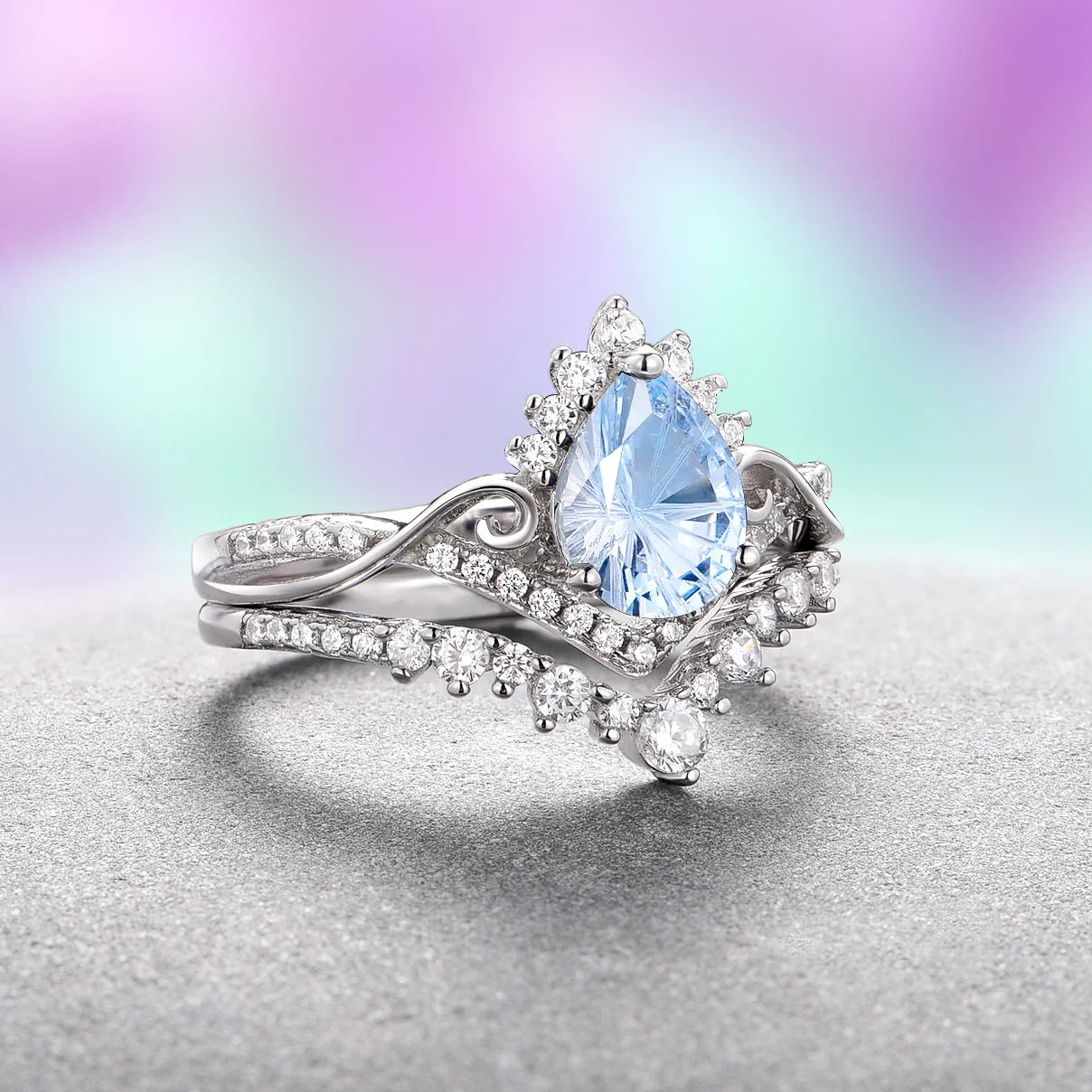 Faye Aquamarine Ring Set- Sterling Silver (Fantasy Cut) - Image 3