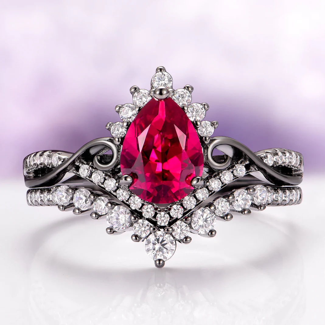 Faye Ruby Engagement Ring Set in Black Ruthenium
