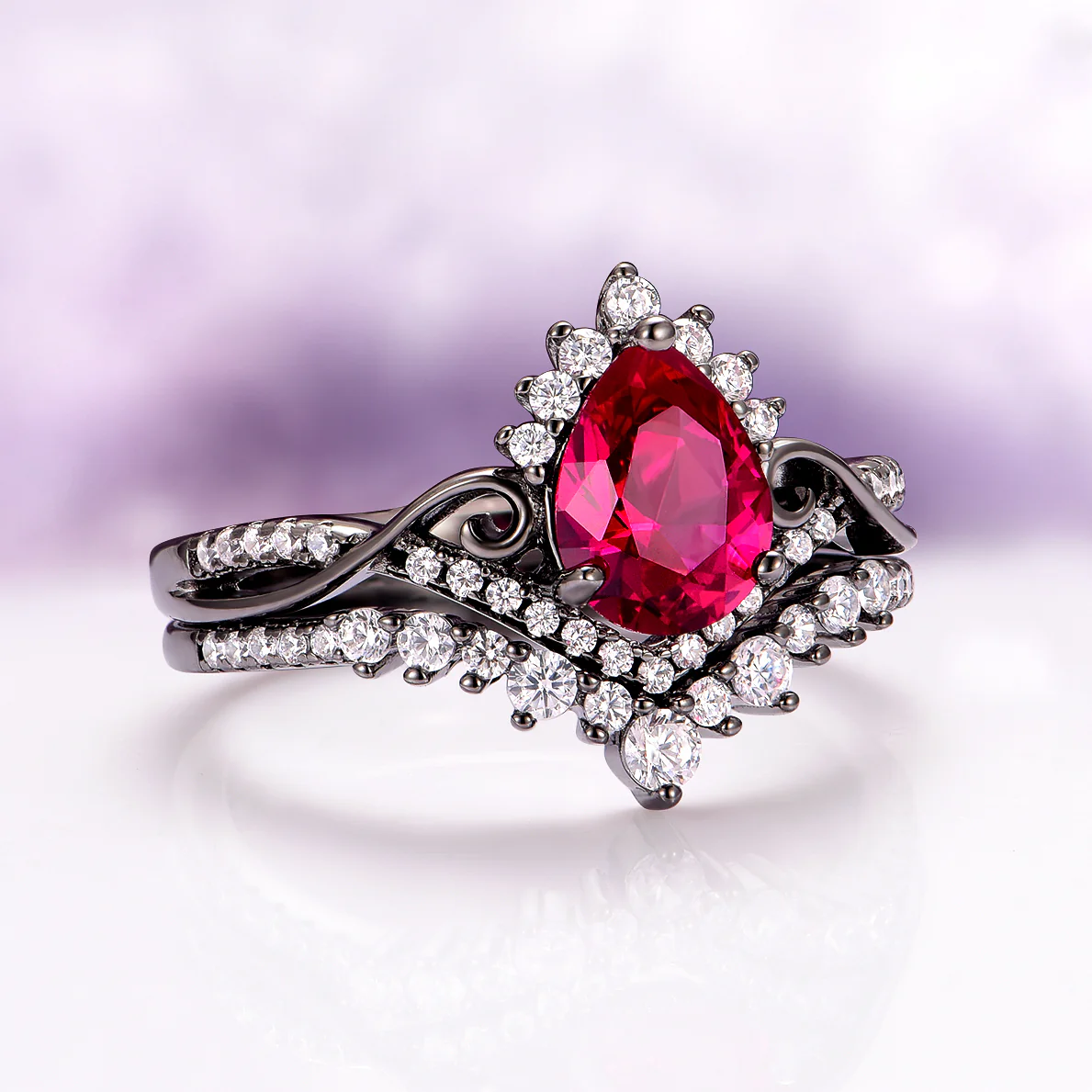 Faye Ruby Engagement Ring Set in Black Ruthenium - Image 3