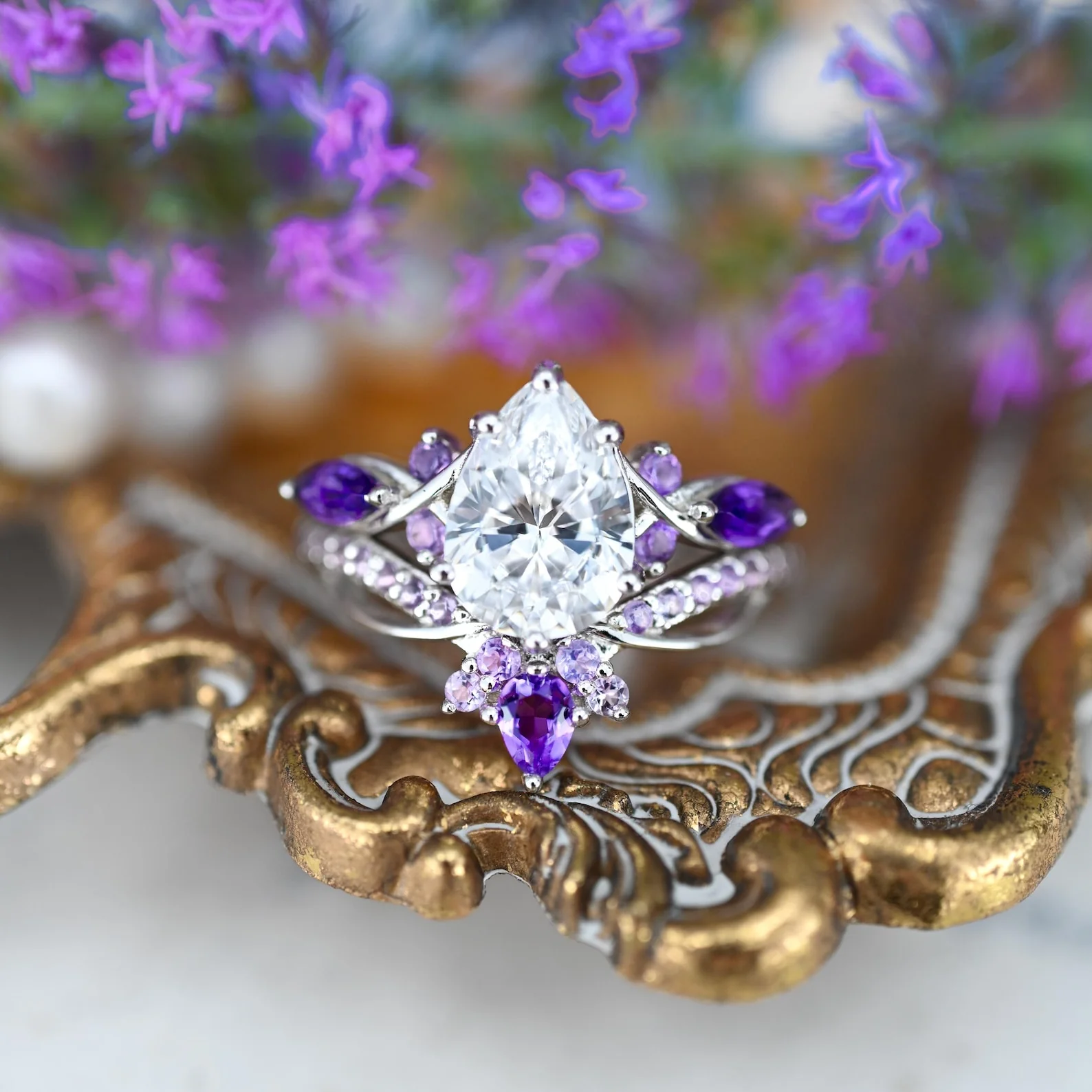 Feyra Amethyst & Simulated Diamond Couples Ring Set - Image 5
