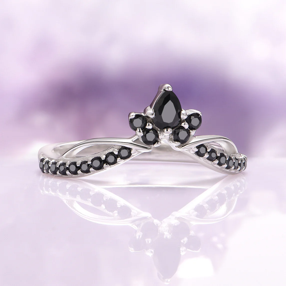 Feyra Black Onyx Tiara Wedding Band- 14K White Gold - Image 2