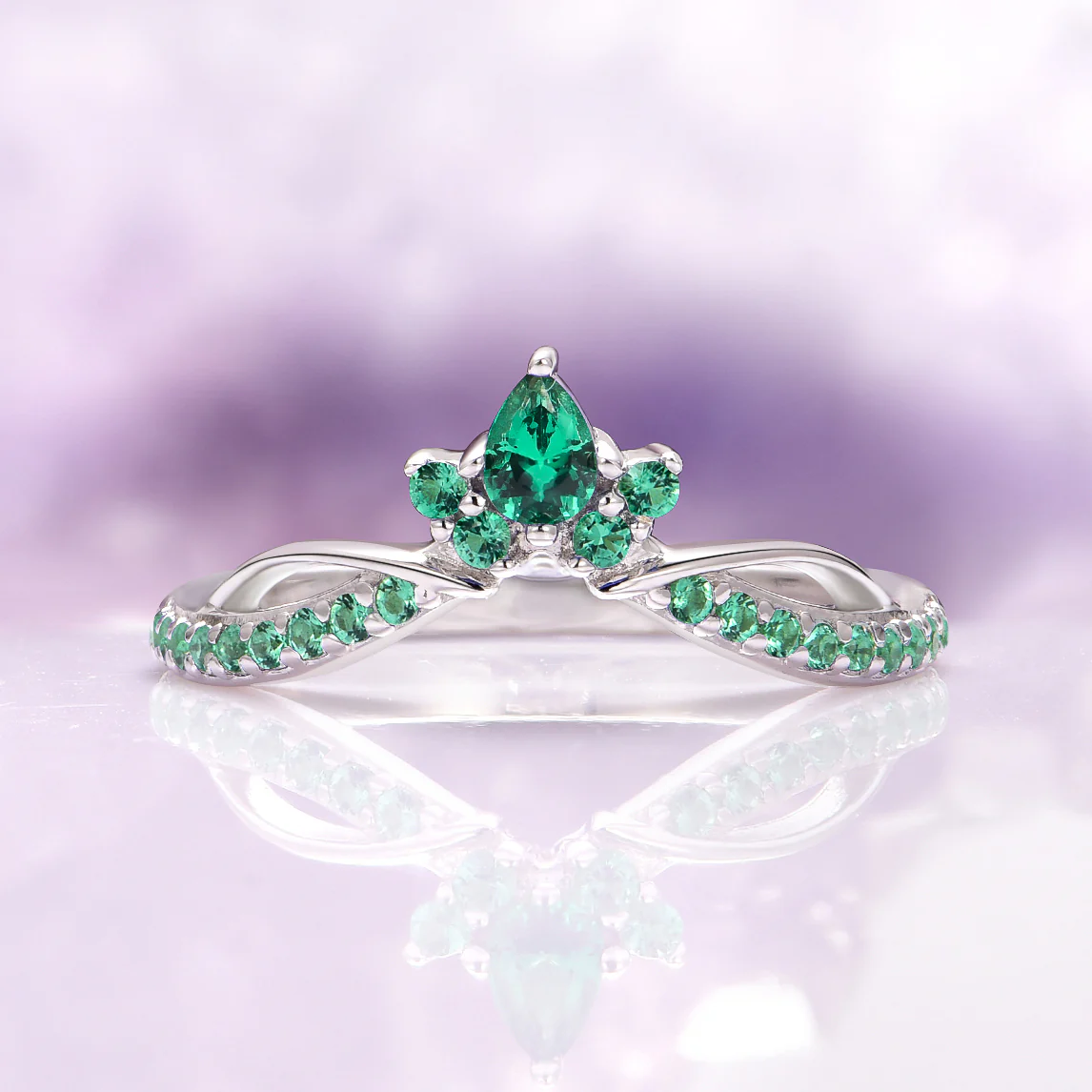 Feyra Lab-Grown Diamond and Emerald Ring Set- 14K White Gold (IGI Certified) - Image 4