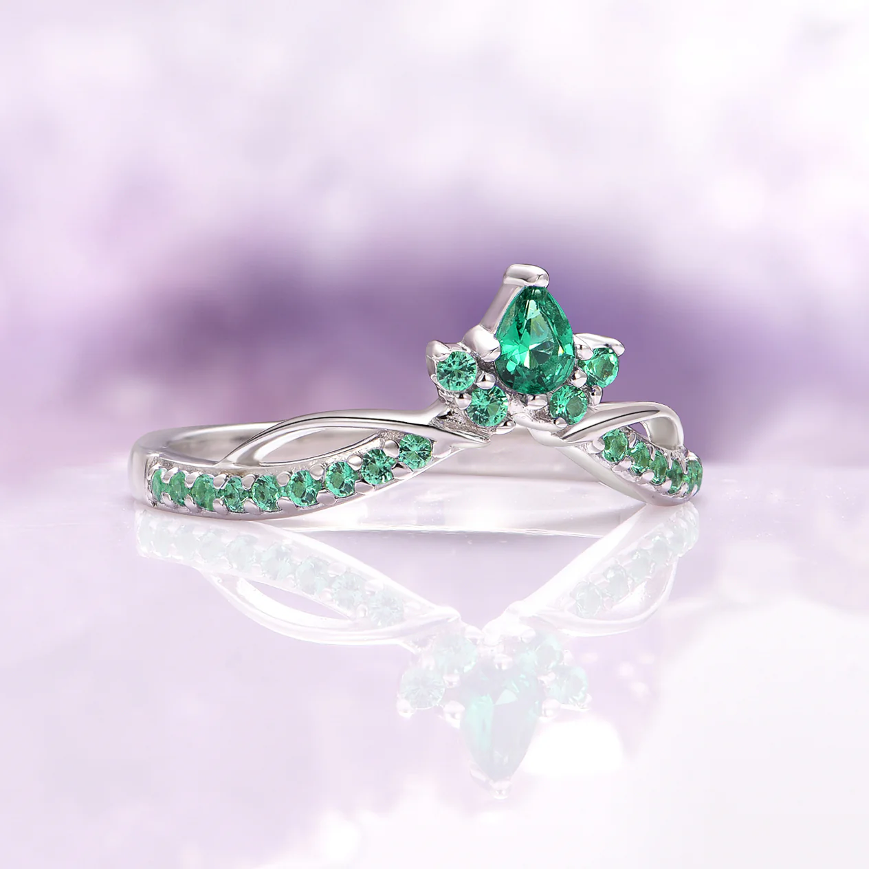 Feyra Lab-Grown Diamond and Emerald Ring Set- 14K White Gold (IGI Certified) - Image 6