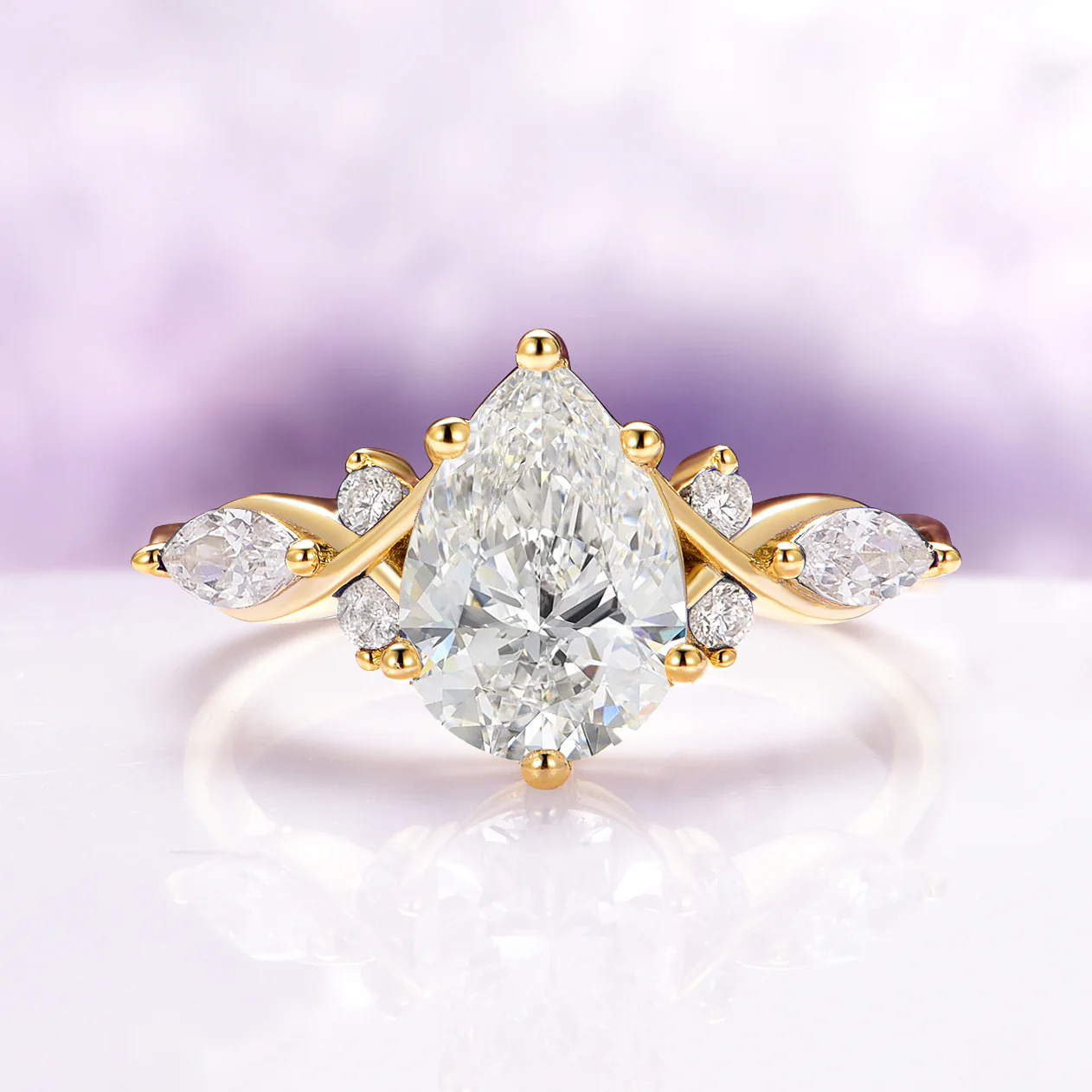 Feyra Moissanite Engagement Ring- 14K Solid Yellow Gold