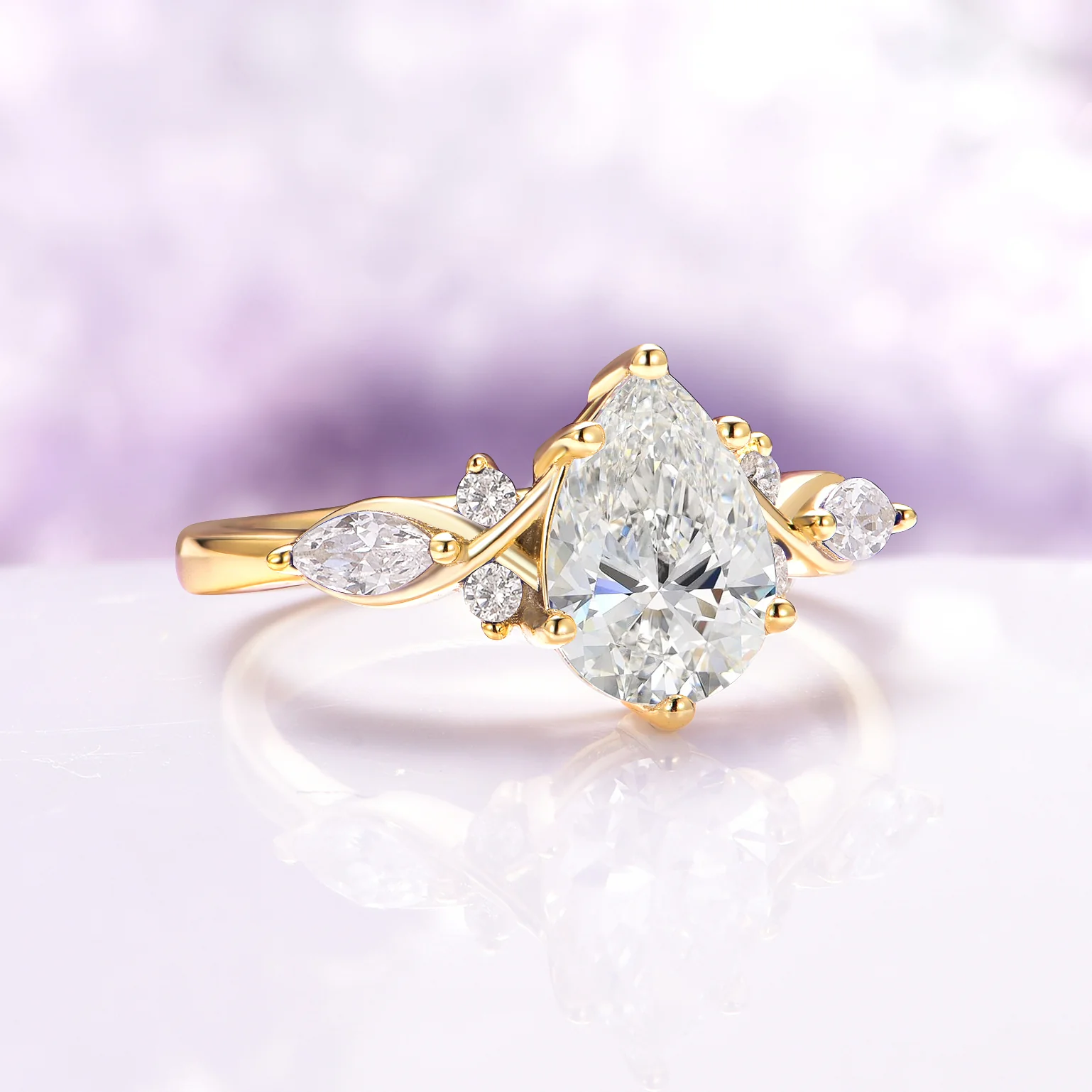 Feyra Moissanite Engagement Ring- 14K Solid Yellow Gold - Image 3