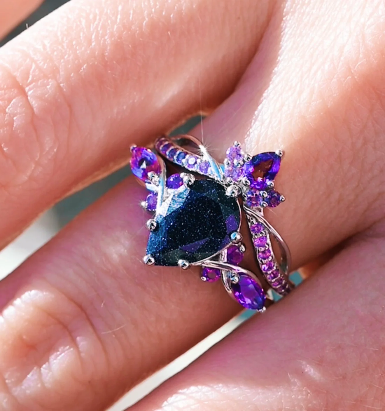 Feyra Starry Night & Amethyst Ring Set in 14K White Gold - Image 3