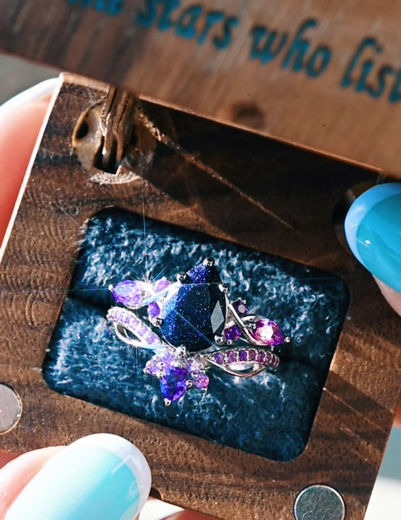 Feyra Starry Night & Amethyst Ring Set in 14K White Gold - Image 4