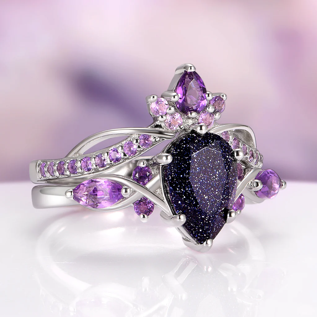 Feyra Starry Night & Amethyst Ring Set in 14K White Gold - Image 5