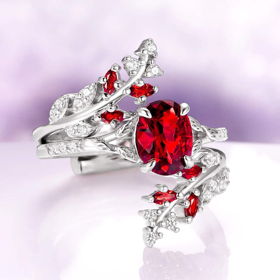 Unique Fireworks Cut Garnet & Whiskey Barrel Couples Ring Set - Image 7