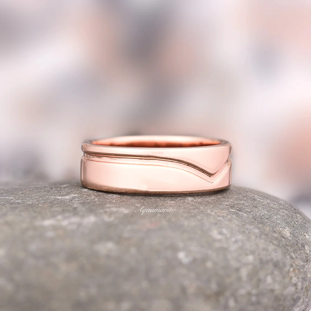 Chevron Wedding Band- 6MM 14K Rose Gold Vermeil - Image 4