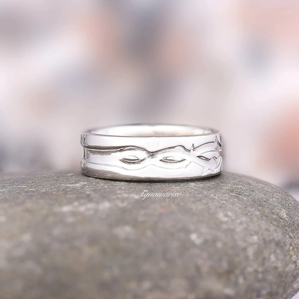 Leaf Motif Wedding Band in Sterling Silver (6mm) - Image 5