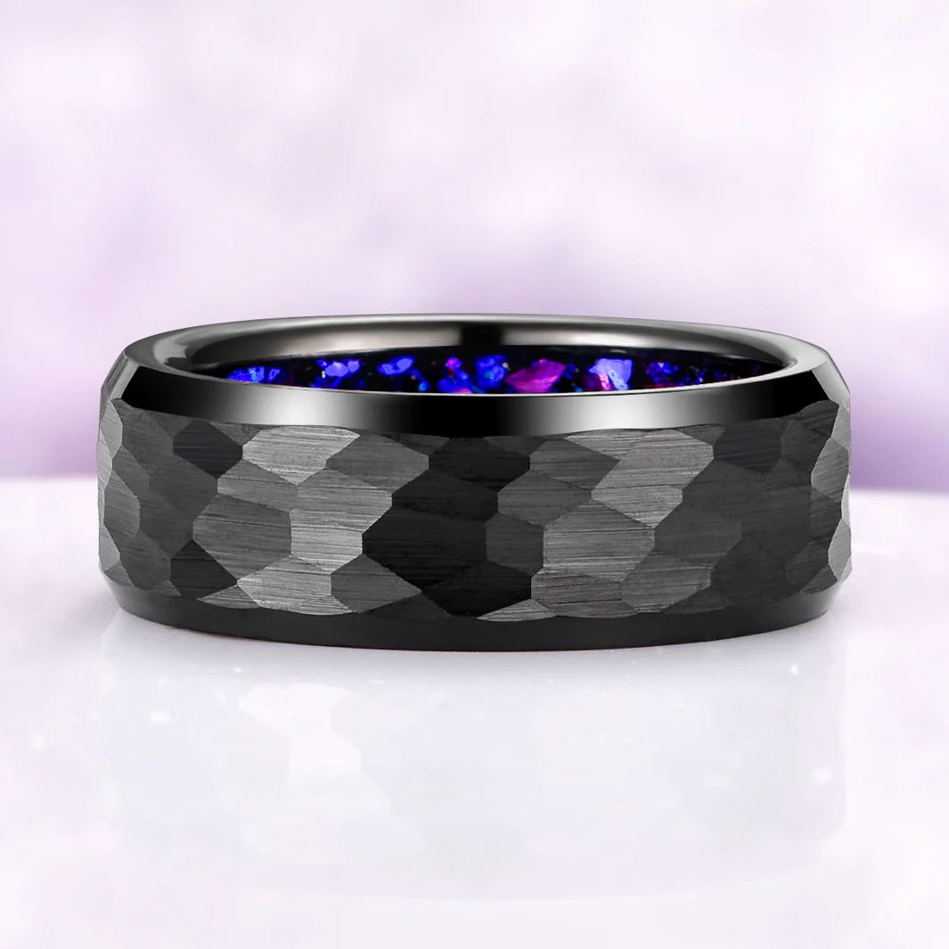 Galaxy Fire Opal Wedding Band in Black Tungsten Carbide (8mm) - Image 2