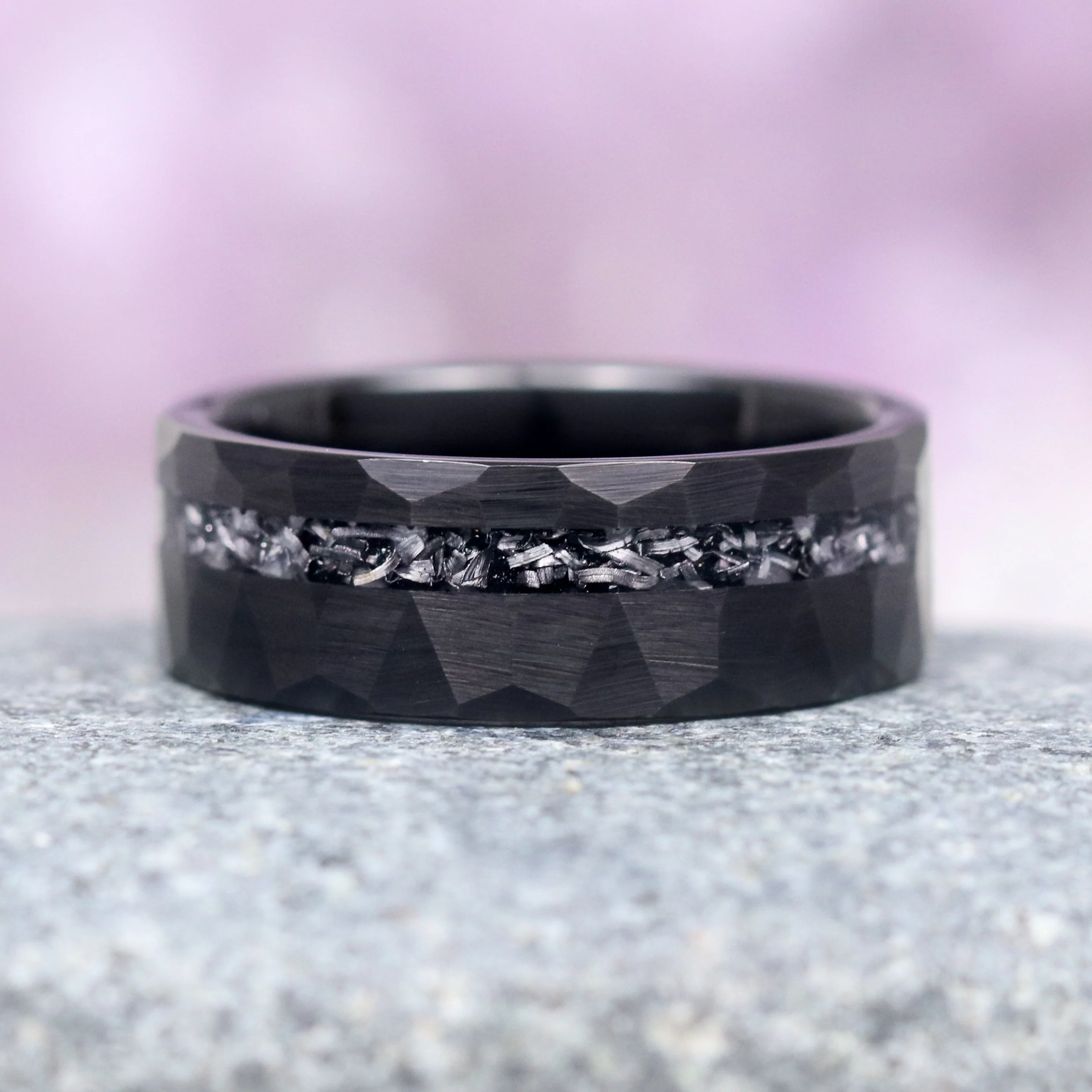 Galaxy Meteorite Hammered Wedding Band- 8MM Black Tungsten