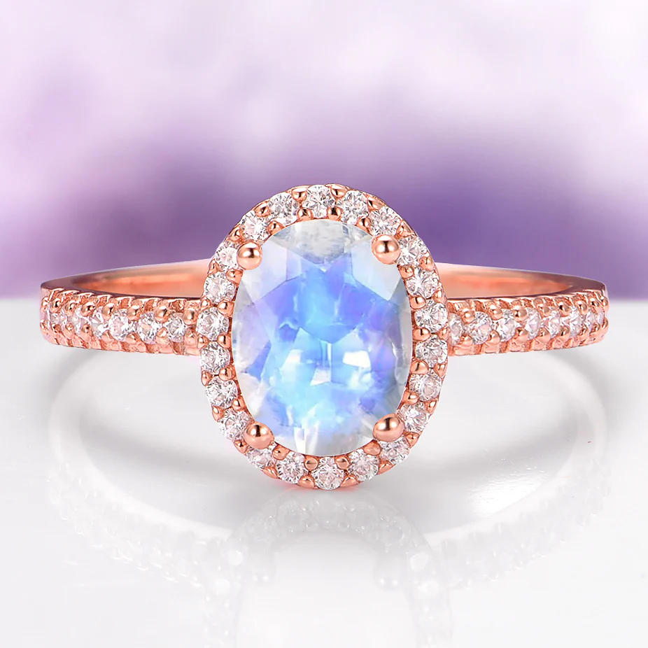 Iris Moonstone Engagement Ring in 14K Solid Rose Gold
