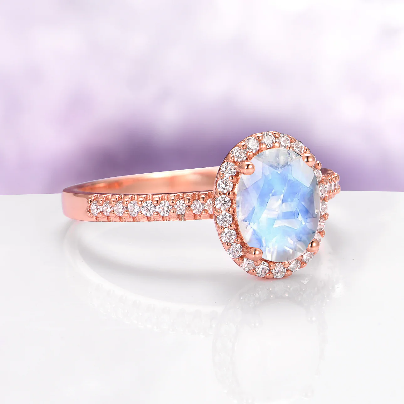 Iris Moonstone Engagement Ring in 14K Solid Rose Gold - Image 4