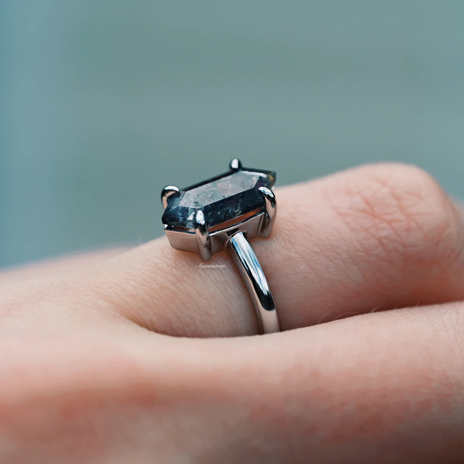 Hexagon Galaxy Raw Salt & Pepper (Herkimer) Diamond Ring- Sterling Silver - Image 10
