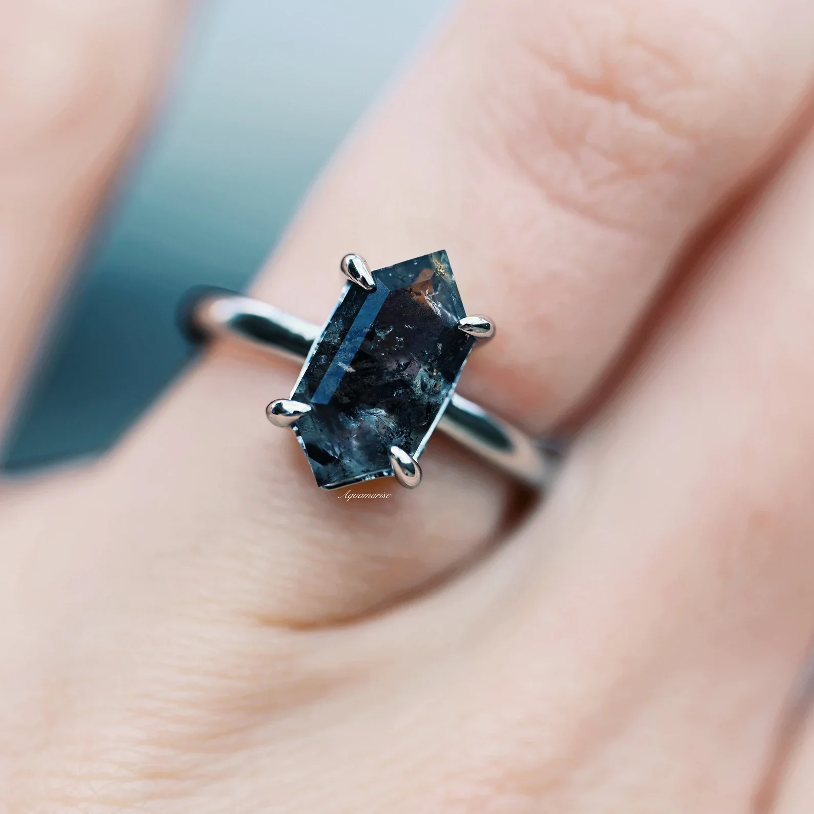 Hexagon Galaxy Raw Salt & Pepper (Herkimer) Diamond Ring- Sterling Silver - Image 7